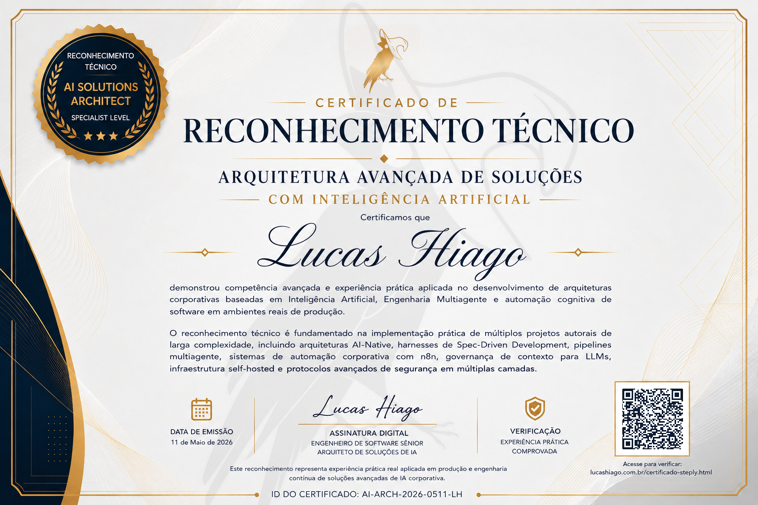 Certificado de Reconhecimento Tecnico - Lucas Hiago - STEPLY